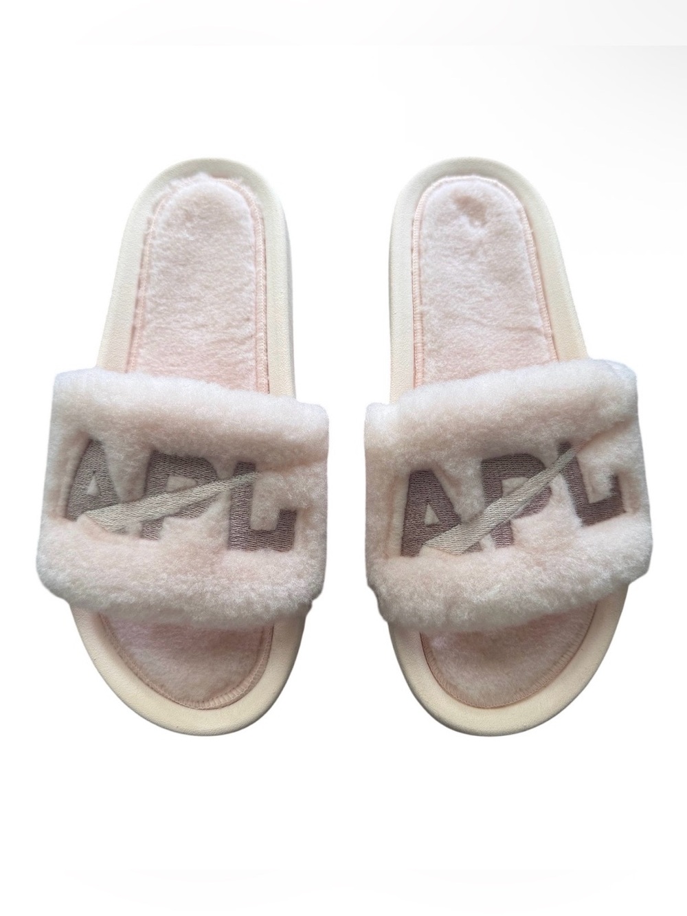 NEW APL Shearling Slides Pink Cream Rose Dust Size 7 Cozy Casual Coquette Sporty